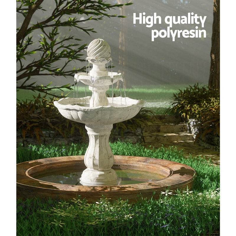 Home & Garden > Fountains - Gardeon Solar Water Feature 3 - Tier Fountain with Pump Kit Bird Bath 93CM Ivory - Garden Yard Aus