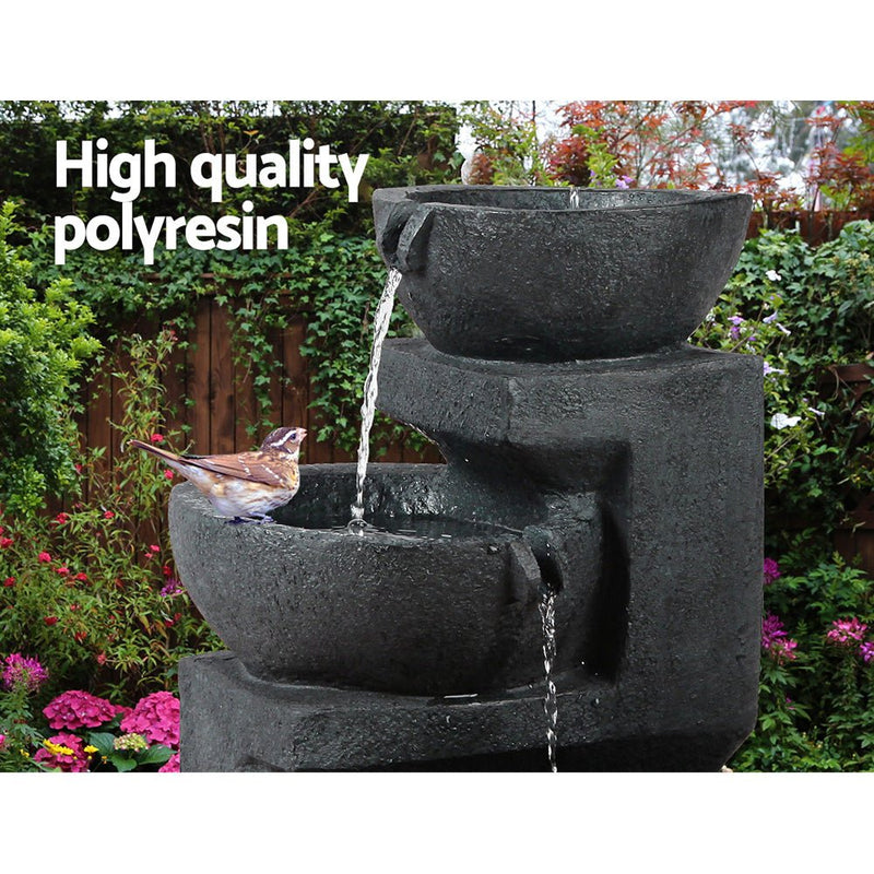Home & Garden > Fountains - Gardeon Solar Water Feature Cascading Fountain 3 - Tier Bowl LED Lights 60CM Blue - Garden Yard Aus