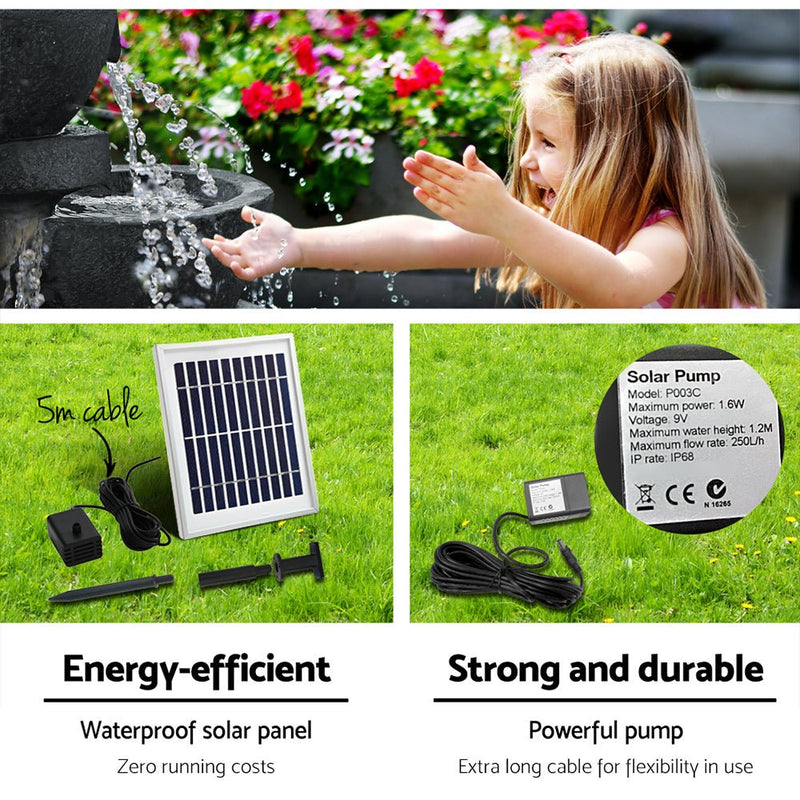 Home & Garden > Fountains - Gardeon Solar Water Feature Cascading Fountain 3 - Tier Bowl LED Lights 60CM Blue - Garden Yard Aus