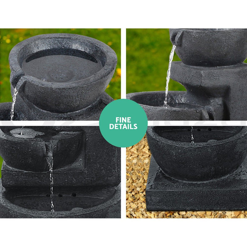 Home & Garden > Fountains - Gardeon Solar Water Feature Cascading Fountain 3 - Tier Bowl LED Lights 60CM Blue - Garden Yard Aus