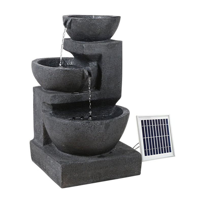 Home & Garden > Fountains - Gardeon Solar Water Feature Cascading Fountain 3 - Tier Bowl LED Lights 60CM Blue - Garden Yard Aus