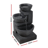 Home & Garden > Fountains - Gardeon Solar Water Feature Cascading Fountain 3 - Tier Bowl LED Lights 60CM Blue - Garden Yard Aus