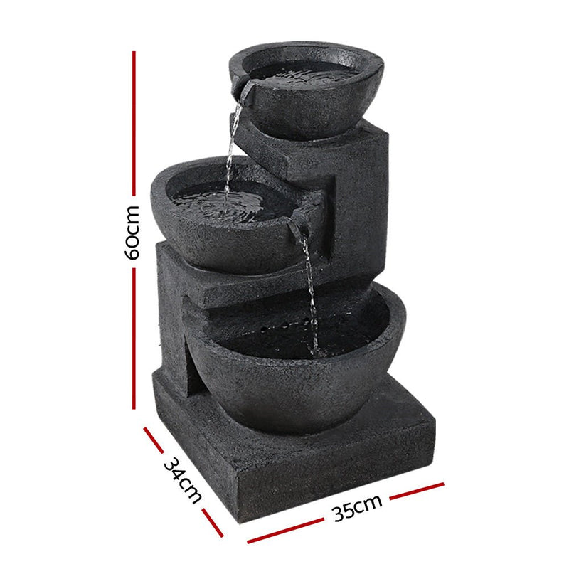 Home & Garden > Fountains - Gardeon Solar Water Feature Cascading Fountain 3 - Tier Bowl LED Lights 60CM Blue - Garden Yard Aus