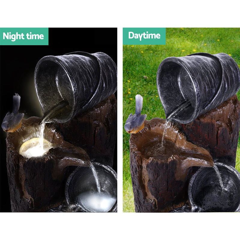 Home & Garden > Fountains - Gardeon Solar Water Feature Cascading Fountain 3 - Tier Bucket LED light Bird 76CM - Garden Yard Aus