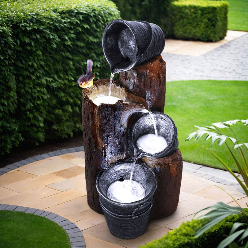 Home & Garden > Fountains - Gardeon Solar Water Feature Cascading Fountain 3 - Tier Bucket LED light Bird 76CM - Garden Yard Aus