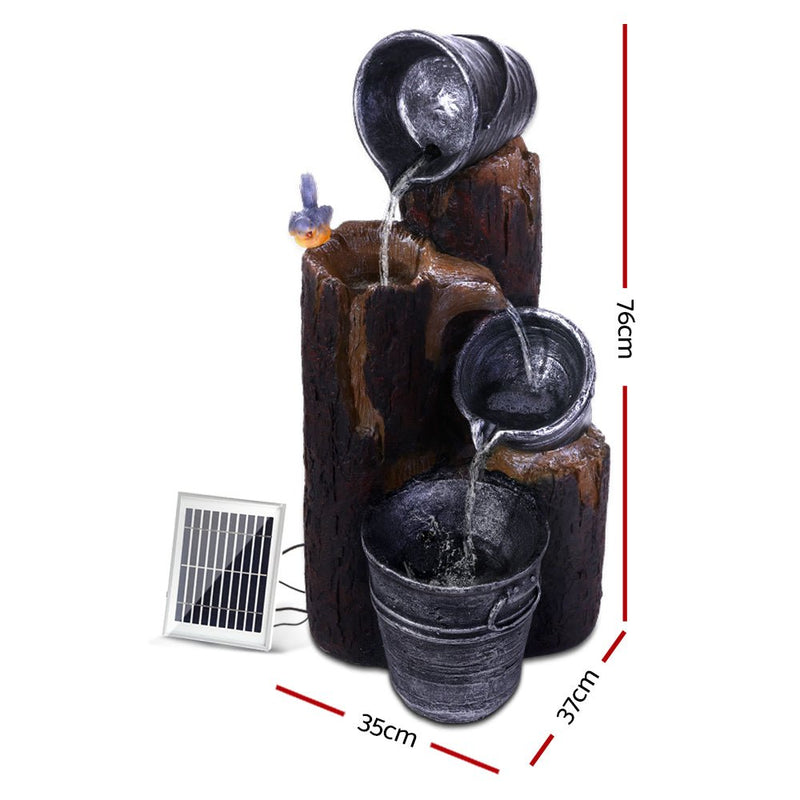 Home & Garden > Fountains - Gardeon Solar Water Feature Cascading Fountain 3 - Tier Bucket LED light Bird 76CM - Garden Yard Aus