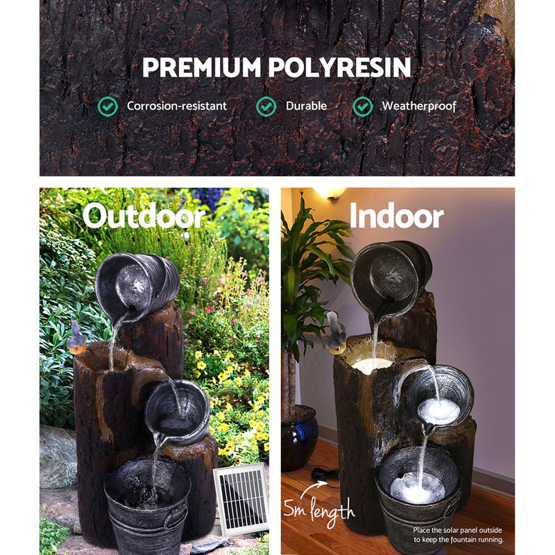 Home & Garden > Fountains - Gardeon Solar Water Feature Cascading Fountain 3 - Tier Bucket LED light Bird 76CM - Garden Yard Aus