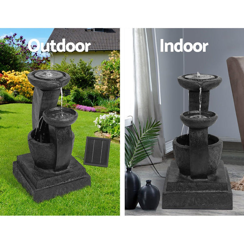 Home & Garden > Fountains - Gardeon Solar Water Feature Cascading Fountain 3 - Tier Mushroom LED Light 70CM - Garden Yard Aus