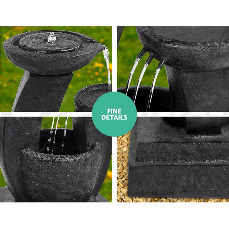 Home & Garden > Fountains - Gardeon Solar Water Feature Cascading Fountain 3 - Tier Mushroom LED Light 70CM - Garden Yard Aus