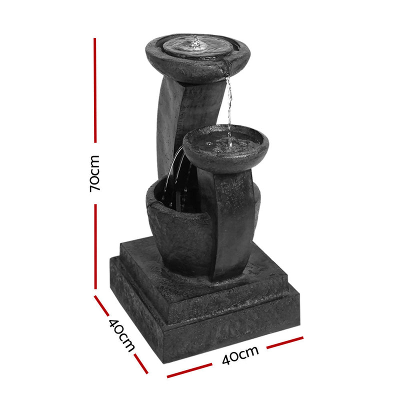 Home & Garden > Fountains - Gardeon Solar Water Feature Cascading Fountain 3 - Tier Mushroom LED Light 70CM - Garden Yard Aus
