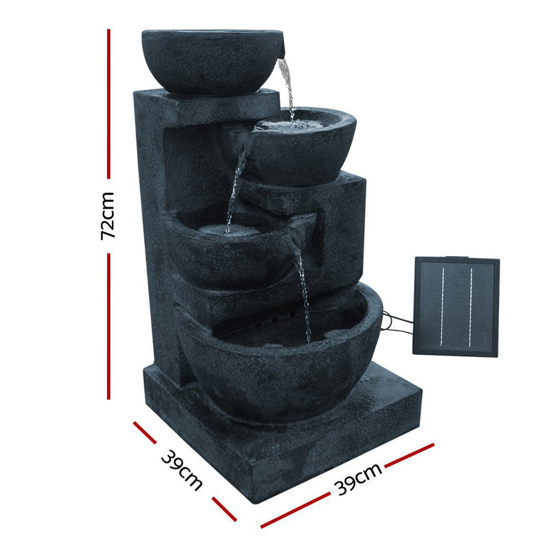 Home & Garden > Fountains - Gardeon Solar Water Feature Cascading Fountain 4 - Tier Bowl LED Lights 72CM Blue - Garden Yard Aus