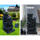 Home & Garden > Fountains - Gardeon Solar Water Feature Cascading Fountain 4 - Tier Bowl LED Lights 72CM Blue - Garden Yard Aus