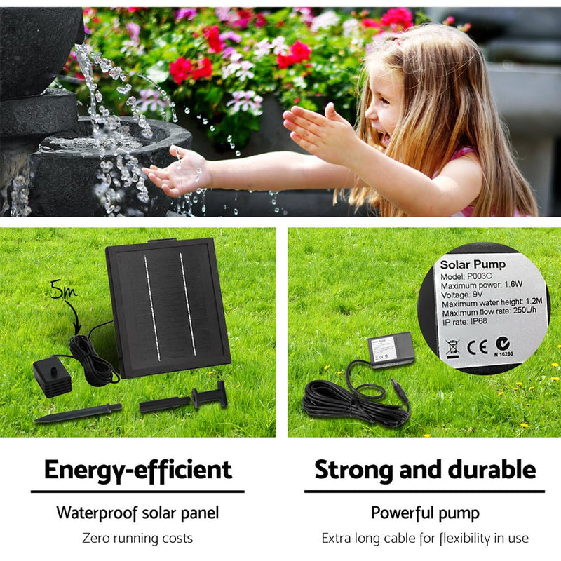Home & Garden > Fountains - Gardeon Solar Water Feature Cascading Fountain 4 - Tier Bowl LED Lights 72CM Blue - Garden Yard Aus
