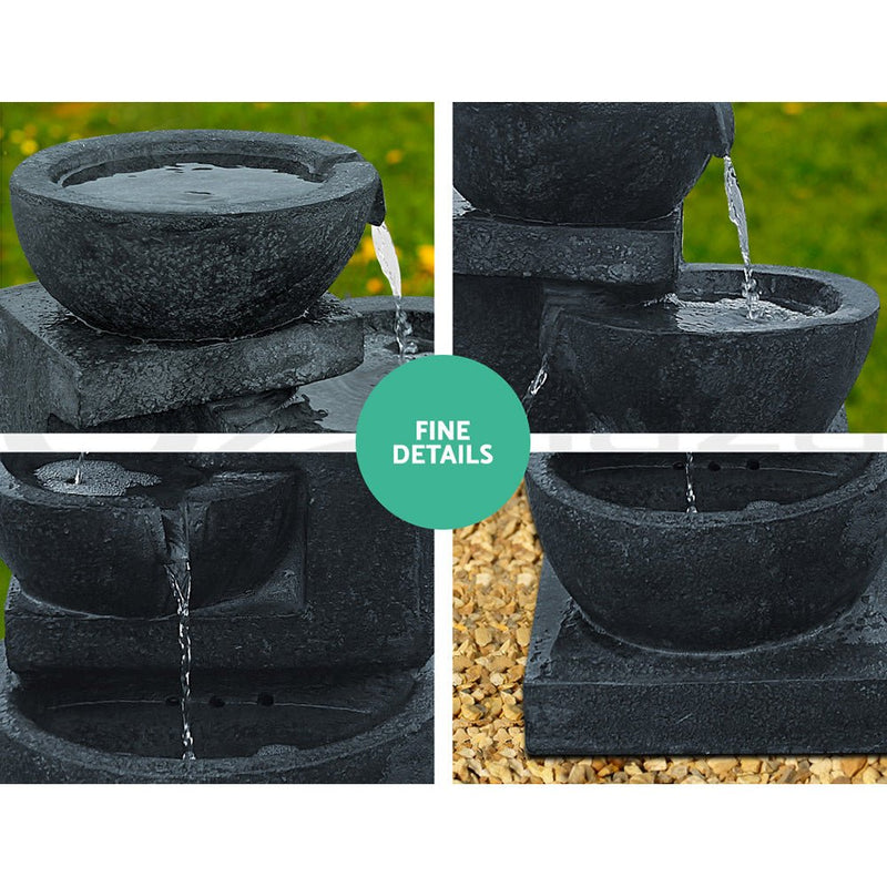 Home & Garden > Fountains - Gardeon Solar Water Feature Cascading Fountain 4 - Tier Bowl LED Lights 72CM Blue - Garden Yard Aus