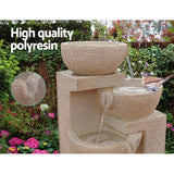 Home & Garden > Fountains - Gardeon Solar Water Feature Cascading Fountain 4 - Tier Bowl LED Lights 72CM Sand - Garden Yard Aus