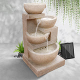 Home & Garden > Fountains - Gardeon Solar Water Feature Cascading Fountain 4 - Tier Bowl LED Lights 72CM Sand - Garden Yard Aus