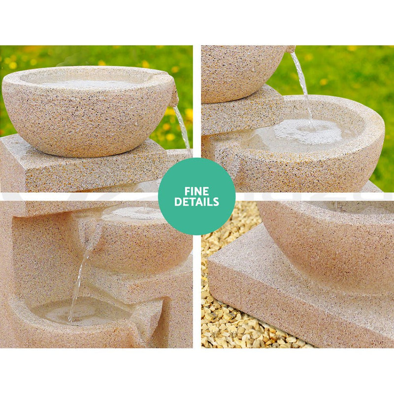 Home & Garden > Fountains - Gardeon Solar Water Feature Cascading Fountain 4 - Tier Bowl LED Lights 72CM Sand - Garden Yard Aus