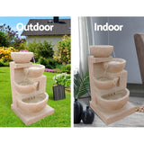 Home & Garden > Fountains - Gardeon Solar Water Feature Cascading Fountain 4 - Tier Bowl LED Lights 72CM Sand - Garden Yard Aus
