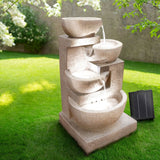 Home & Garden > Fountains - Gardeon Solar Water Feature Cascading Fountain 4 - Tier Bowl LED Lights 72CM Sand - Garden Yard Aus