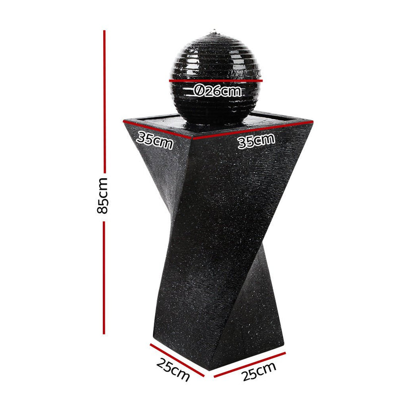 Home & Garden > Fountains - Gardeon Solar Water Feature Twisted Fountain LED Light Bird Bath 85CM Black - Garden Yard Aus