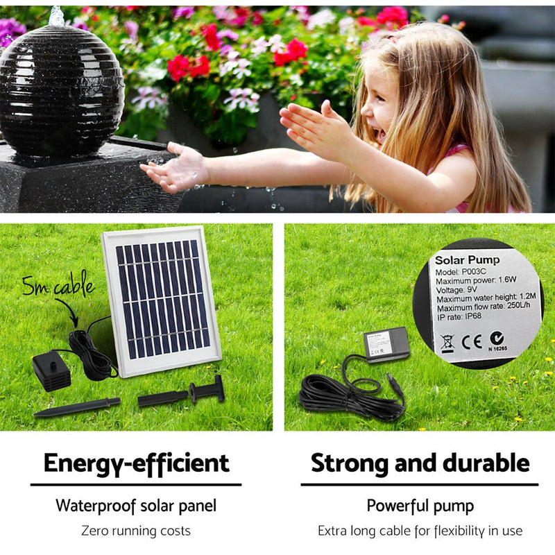 Home & Garden > Fountains - Gardeon Solar Water Feature Twisted Fountain LED Light Bird Bath 85CM Black - Garden Yard Aus