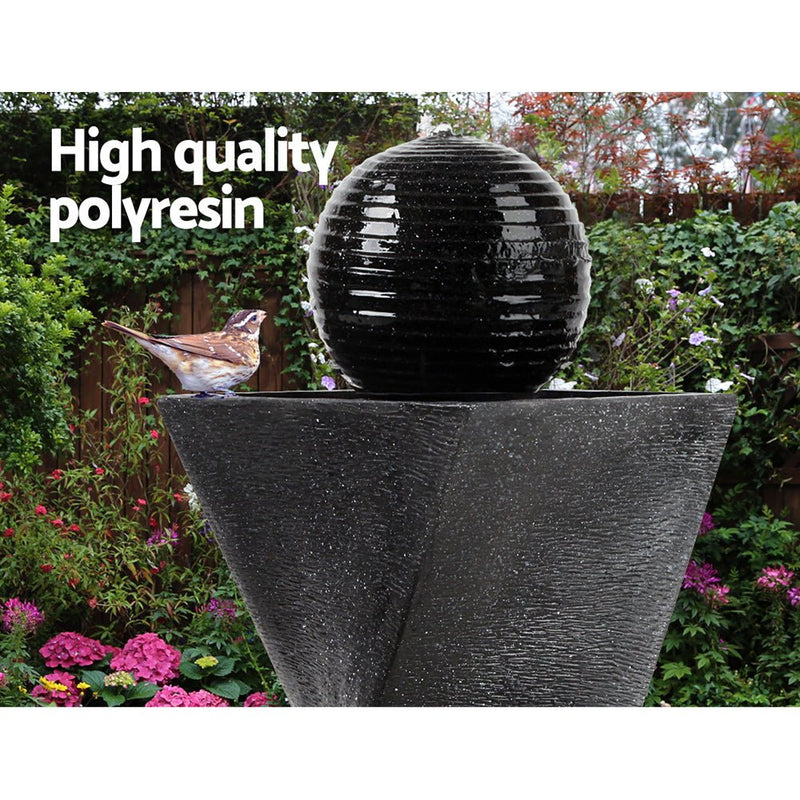 Home & Garden > Fountains - Gardeon Solar Water Feature Twisted Fountain LED Light Bird Bath 85CM Black - Garden Yard Aus