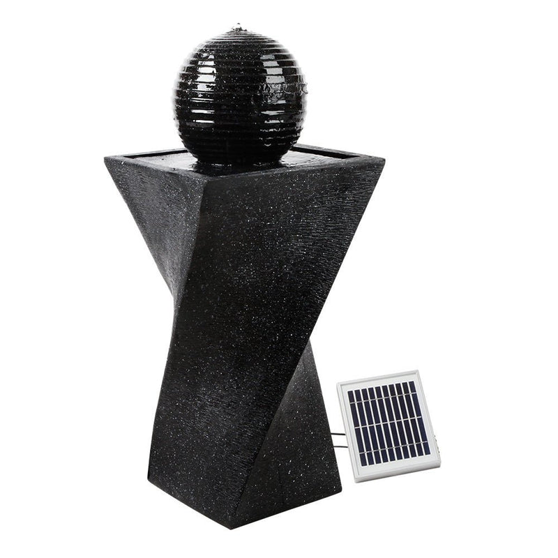 Home & Garden > Fountains - Gardeon Solar Water Feature Twisted Fountain LED Light Bird Bath 85CM Black - Garden Yard Aus