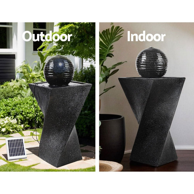 Home & Garden > Fountains - Gardeon Solar Water Feature Twisted Fountain LED Light Bird Bath 85CM Black - Garden Yard Aus