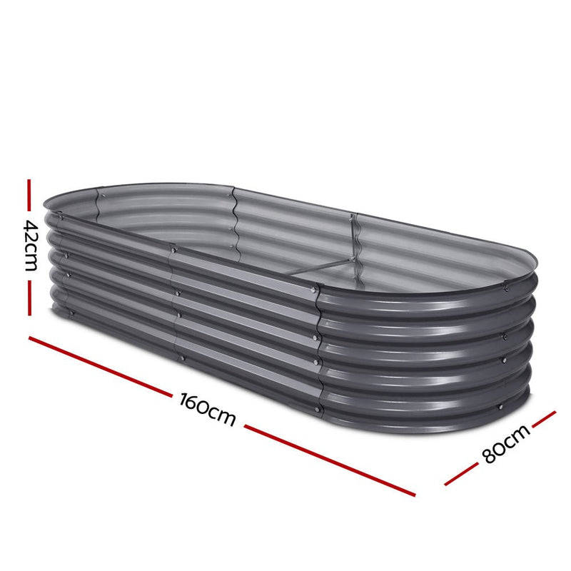 Home & Garden > Garden Beds > Garden Beds & Planters - 2x Green Fingers Raised Garden Bed 160X80X42cm Oval Planter Box Raised Container Galvanised - Garden Yard
