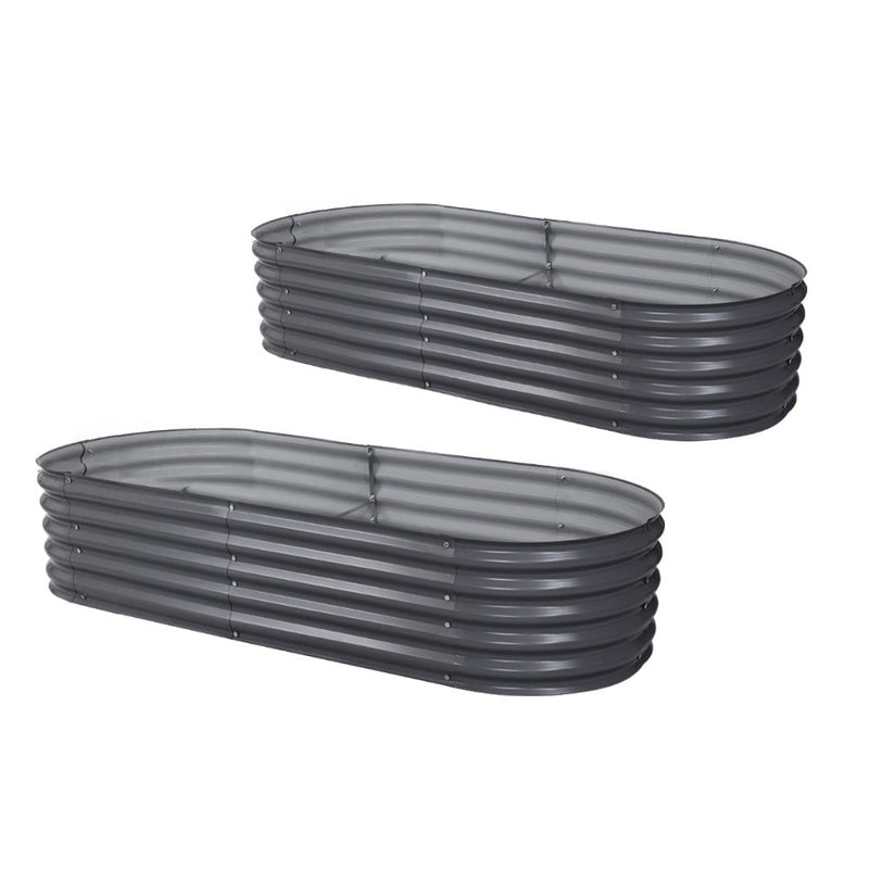 Home & Garden > Garden Beds > Garden Beds & Planters - 2x Green Fingers Raised Garden Bed 160X80X42cm Oval Planter Box Raised Container Galvanised - Garden Yard