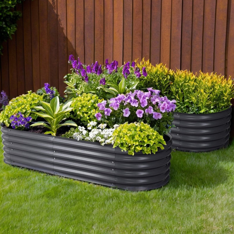 Home & Garden > Garden Beds > Garden Beds & Planters - 2x Green Fingers Raised Garden Bed 160X80X42cm Oval Planter Box Raised Container Galvanised - Garden Yard