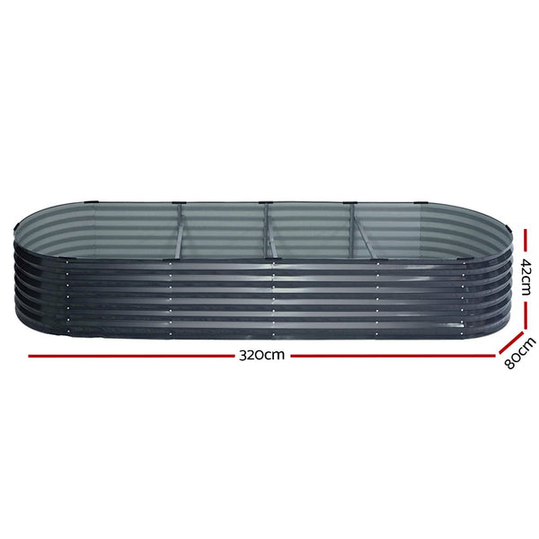 Home & Garden > Garden Beds > Garden Beds & Planters - 2x Green Fingers Raised Garden Bed 320X80X42cm Oval Planter Box Container Galvanised - Garden Yard