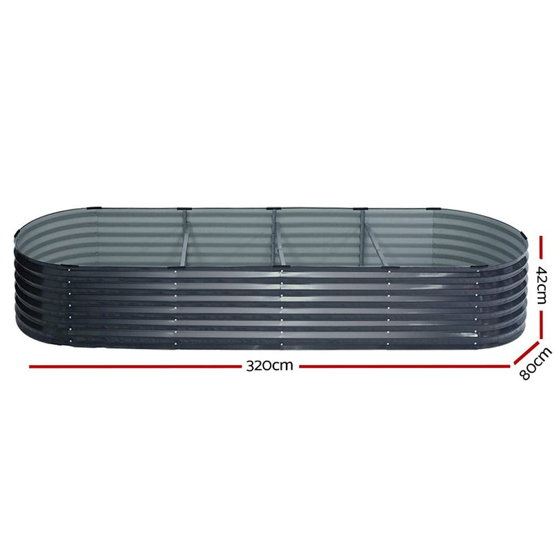 Home & Garden > Garden Beds > Garden Beds & Planters - 2x Green Fingers Raised Garden Bed 320X80X42cm Oval Planter Box Container Galvanised - Garden Yard