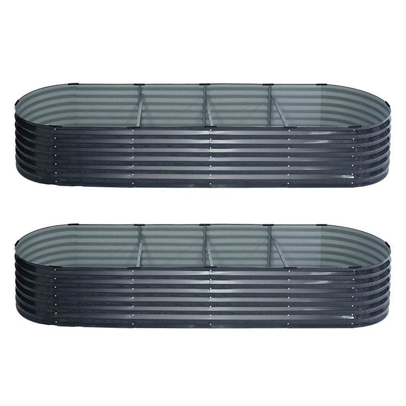 Home & Garden > Garden Beds > Garden Beds & Planters - 2x Green Fingers Raised Garden Bed 320X80X42cm Oval Planter Box Container Galvanised - Garden Yard