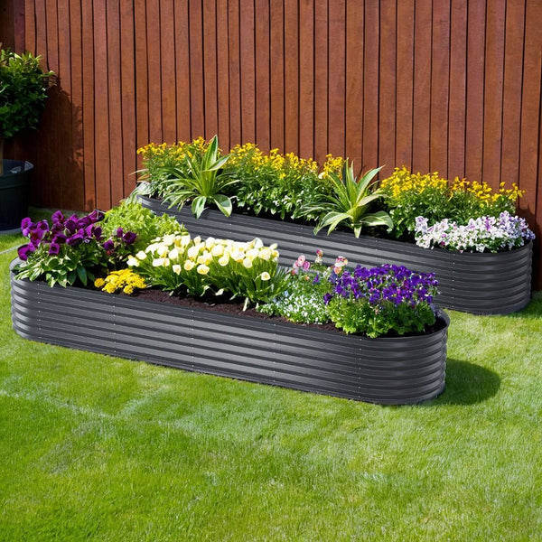 Home & Garden > Garden Beds > Garden Beds & Planters - 2x Green Fingers Raised Garden Bed 320X80X42cm Oval Planter Box Container Galvanised - Garden Yard