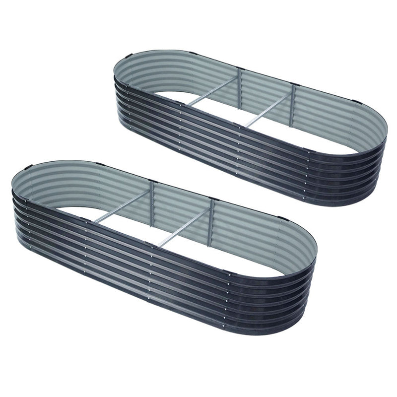 Home & Garden > Garden Beds > Garden Beds & Planters - 2x Raised Green Fingers Garden Bed 240X80X42cm Oval Planter Box Container Galvanised - Garden Yard