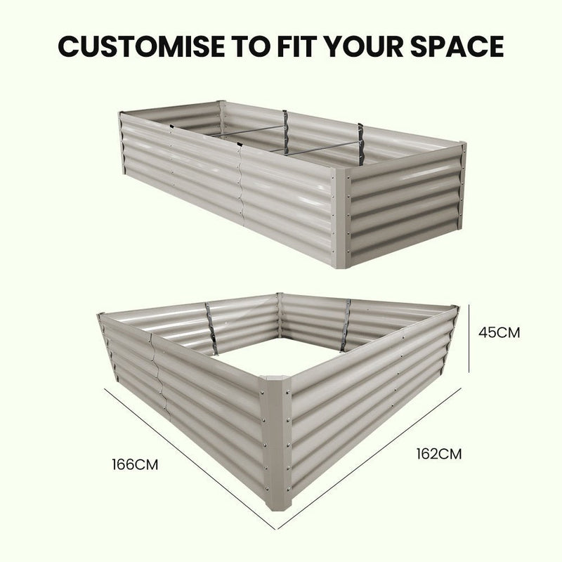 Home & Garden > Garden Beds > Garden Beds & Planters - MY FARM 240 x 90 x 45cm Raised Garden Bed, Rectangular, Corrugated Metal, with Ground Stakes, Light Grey - Garden Yard