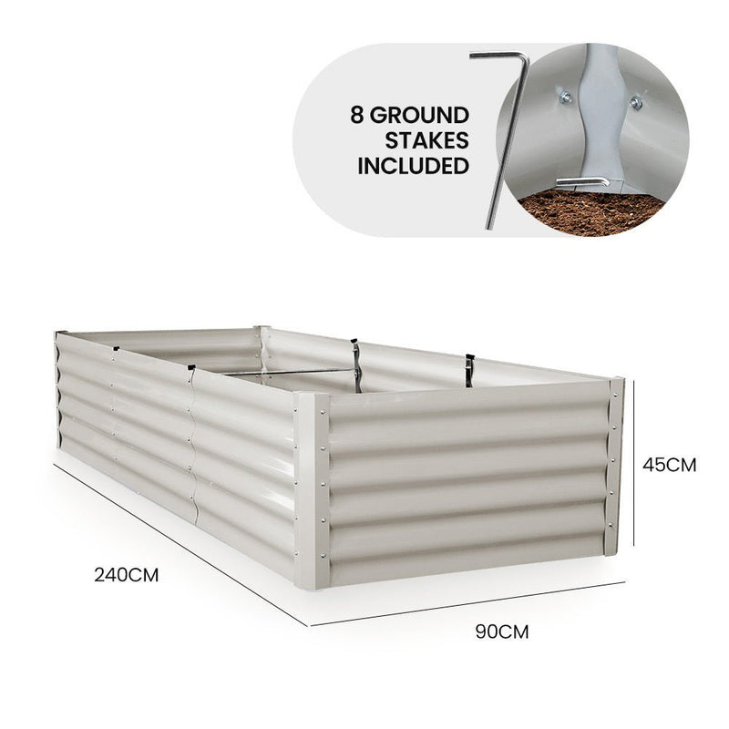 Home & Garden > Garden Beds > Garden Beds & Planters - MY FARM 240 x 90 x 45cm Raised Garden Bed, Rectangular, Corrugated Metal, with Ground Stakes, Light Grey - Garden Yard
