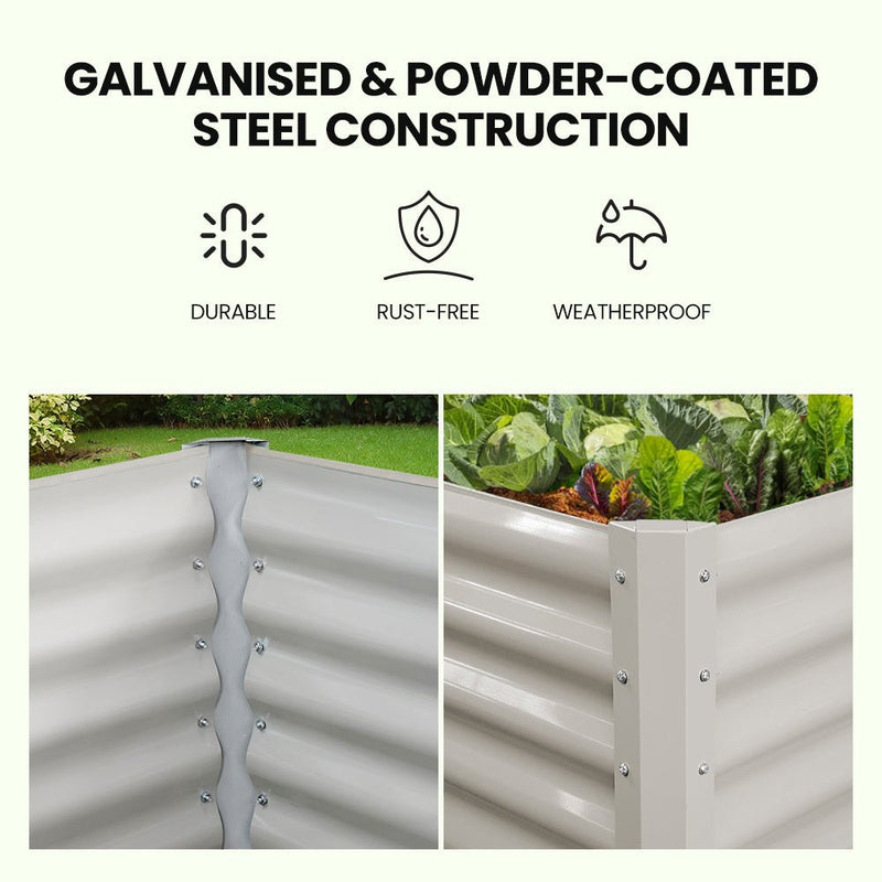 Home & Garden > Garden Beds > Garden Beds & Planters - MY FARM 240 x 90 x 45cm Raised Garden Bed, Rectangular, Corrugated Metal, with Ground Stakes, Light Grey - Garden Yard