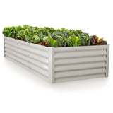 Home & Garden > Garden Beds > Garden Beds & Planters - MY FARM 240 x 90 x 45cm Raised Garden Bed, Rectangular, Corrugated Metal, with Ground Stakes, Light Grey - Garden Yard