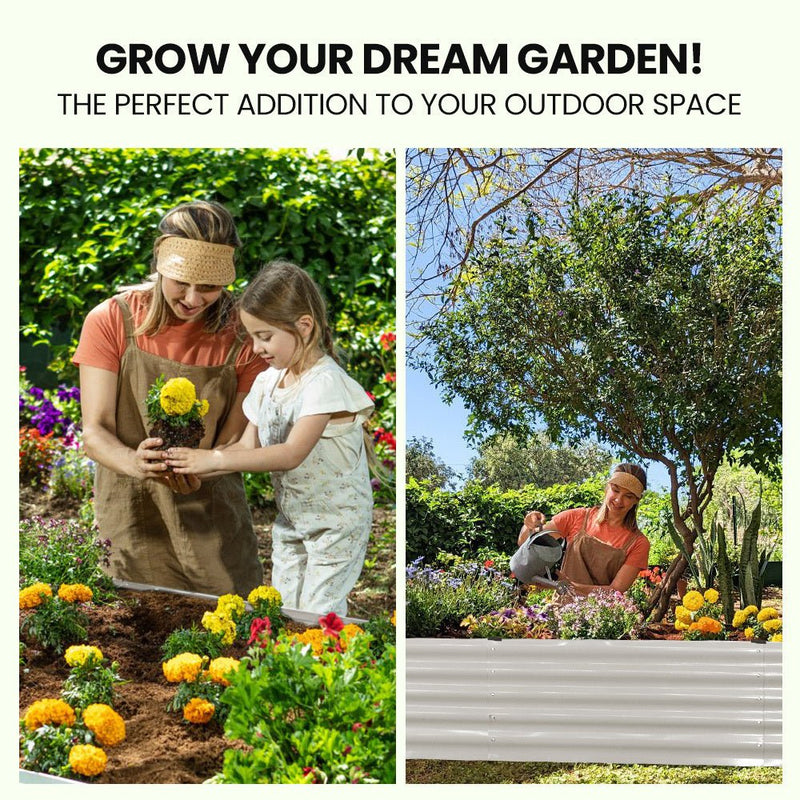 Home & Garden > Garden Beds > Garden Beds & Planters - MY FARM 240 x 90 x 45cm Raised Garden Bed, Rectangular, Corrugated Metal, with Ground Stakes, Light Grey - Garden Yard