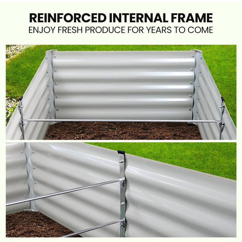 Home & Garden > Garden Beds > Garden Beds & Planters - MY FARM 240 x 90 x 45cm Raised Garden Bed, Rectangular, Corrugated Metal, with Ground Stakes, Light Grey - Garden Yard