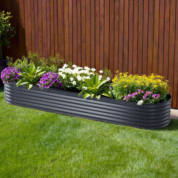 Home & Garden > Garden Beds - Green Fingers Garden Bed 320X80X42cm Oval Planter Box Galvanised Raised Garden Bed - Garden Yard