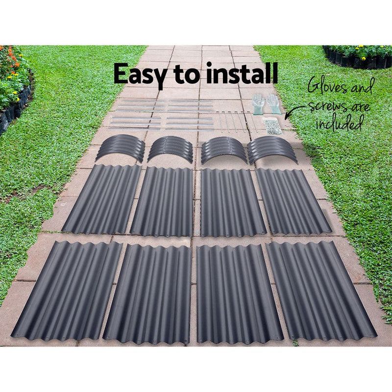 Home & Garden > Garden Beds - Green Fingers Garden Bed 320X80X42cm Oval Planter Box Galvanised Raised Garden Bed - Garden Yard