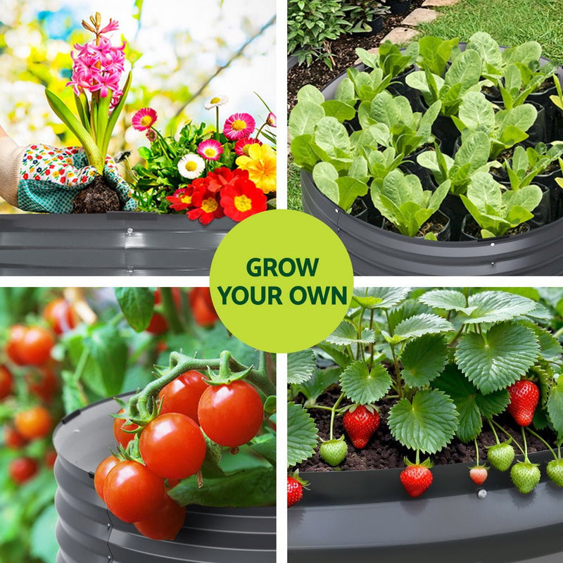 Home & Garden > Garden Beds - Green Fingers Garden Bed 90X45cm Round Latches Planter Box Raised Galvanised Herb - Garden Yard