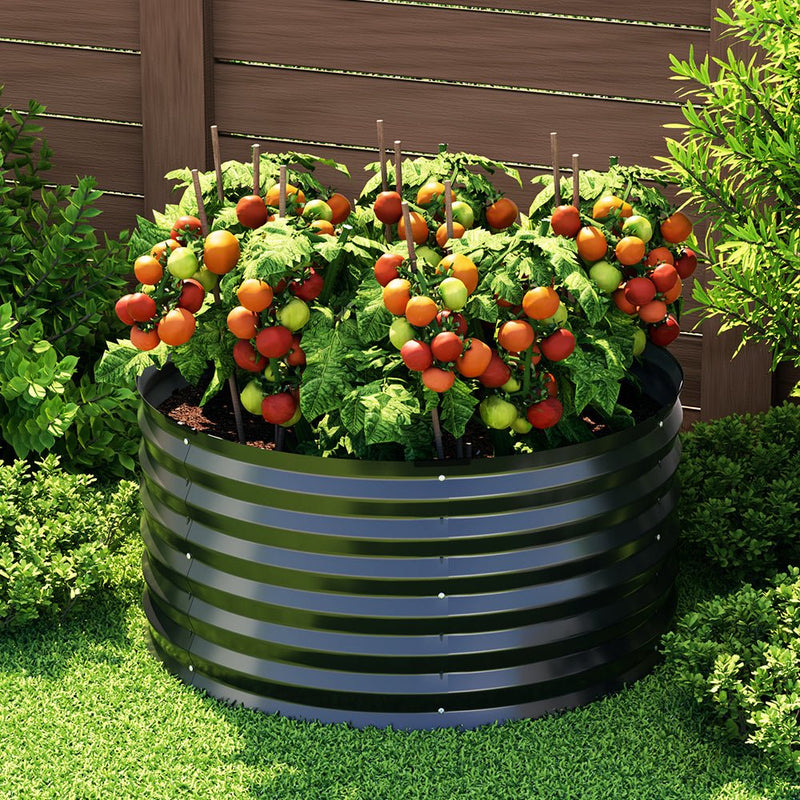 Home & Garden > Garden Beds - Green Fingers Garden Bed 90X45cm Round Latches Planter Box Raised Galvanised Herb - Garden Yard