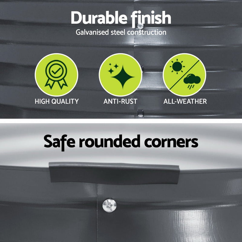 Home & Garden > Garden Beds - Green Fingers Garden Bed 90X45cm Round Latches Planter Box Raised Galvanised Herb - Garden Yard