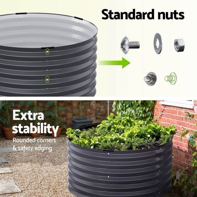 Home & Garden > Garden Beds - Green Fingers Garden Bed 90X45cm Round Latches Planter Box Raised Galvanised Herb - Garden Yard