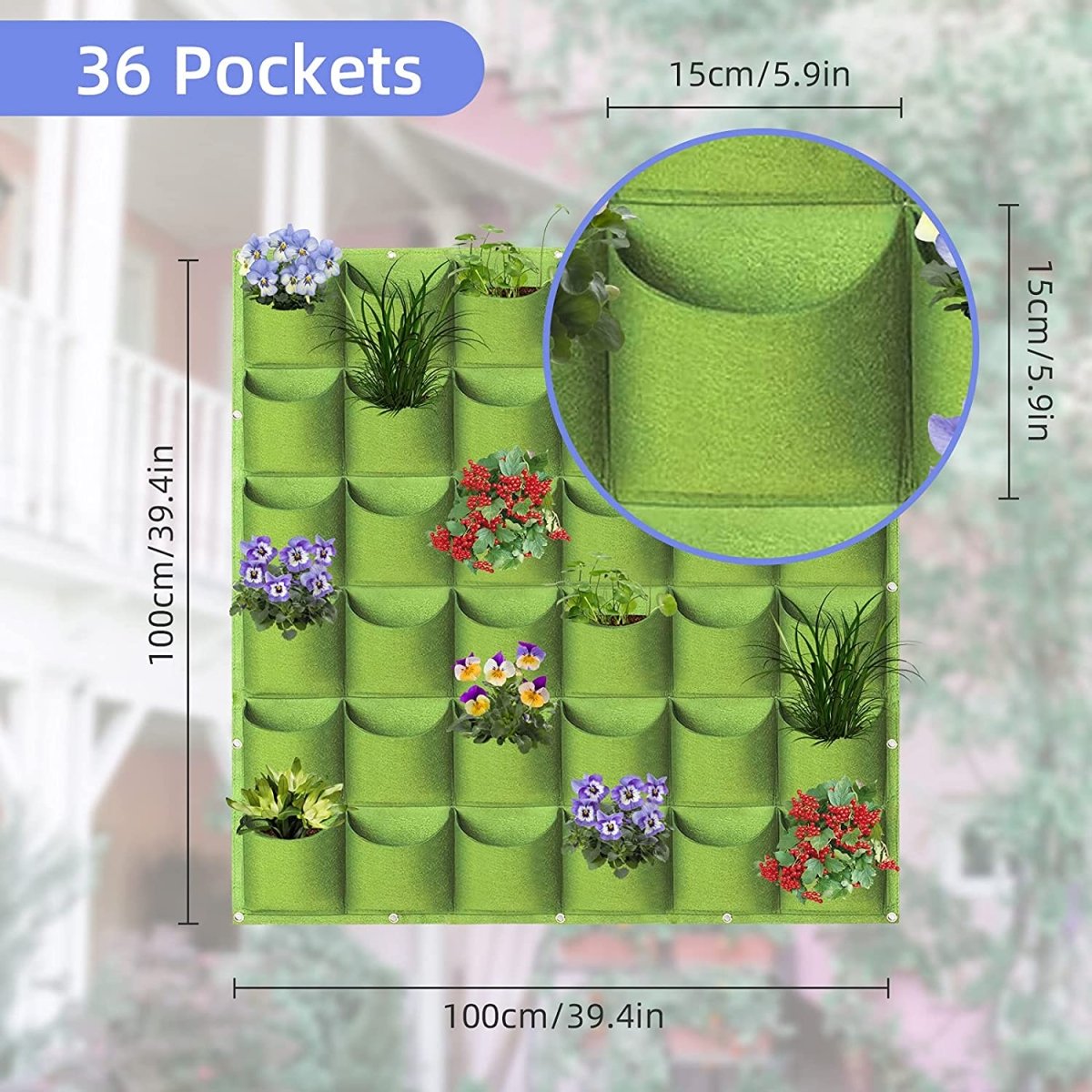 Home & Garden > Garden Beds > Grow Bags - 36 Pockets Wall Hanging Planter Planting Grow Bag Vertical Garden Vegetable Flower Green - Garden Yard