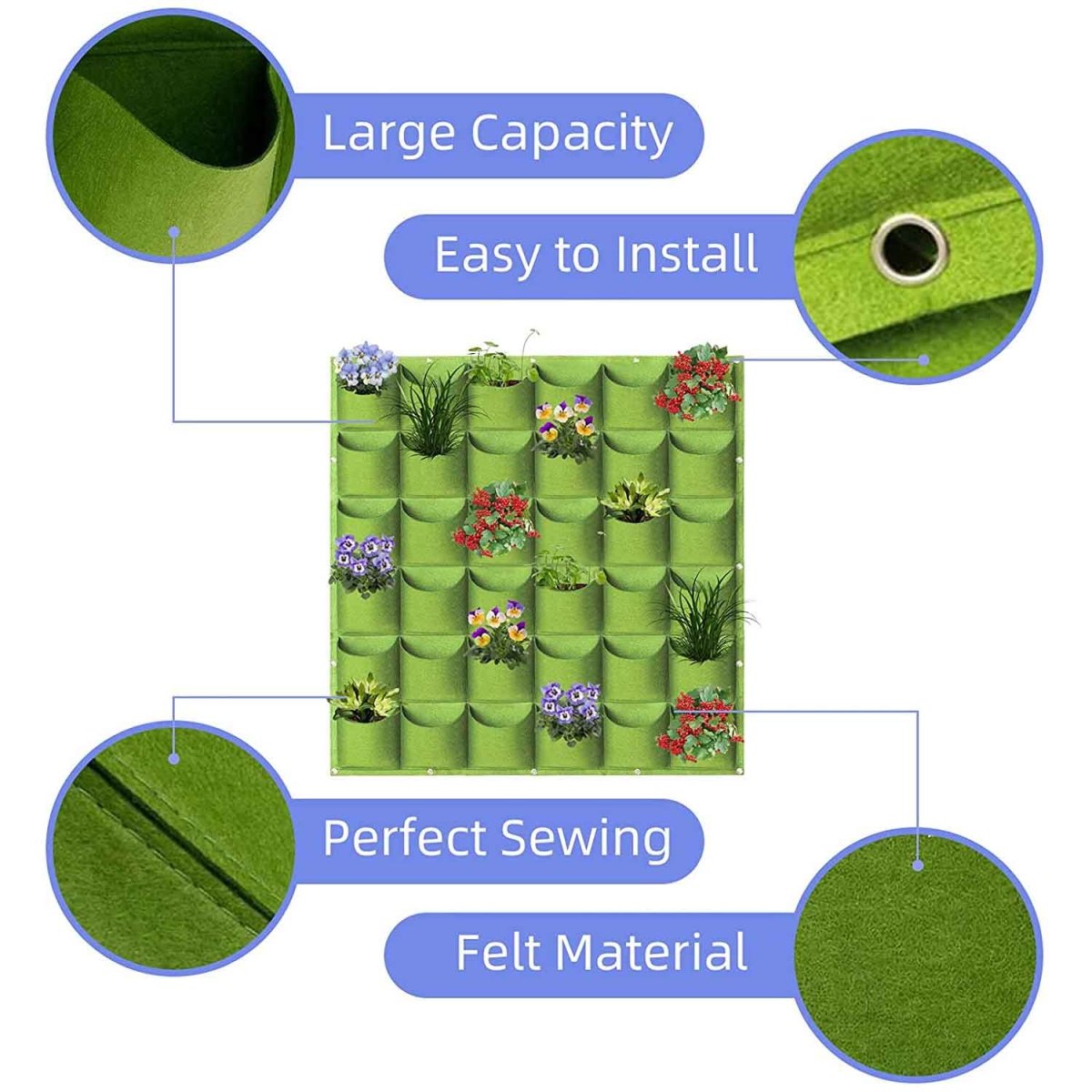 Home & Garden > Garden Beds > Grow Bags - 36 Pockets Wall Hanging Planter Planting Grow Bag Vertical Garden Vegetable Flower Green - Garden Yard